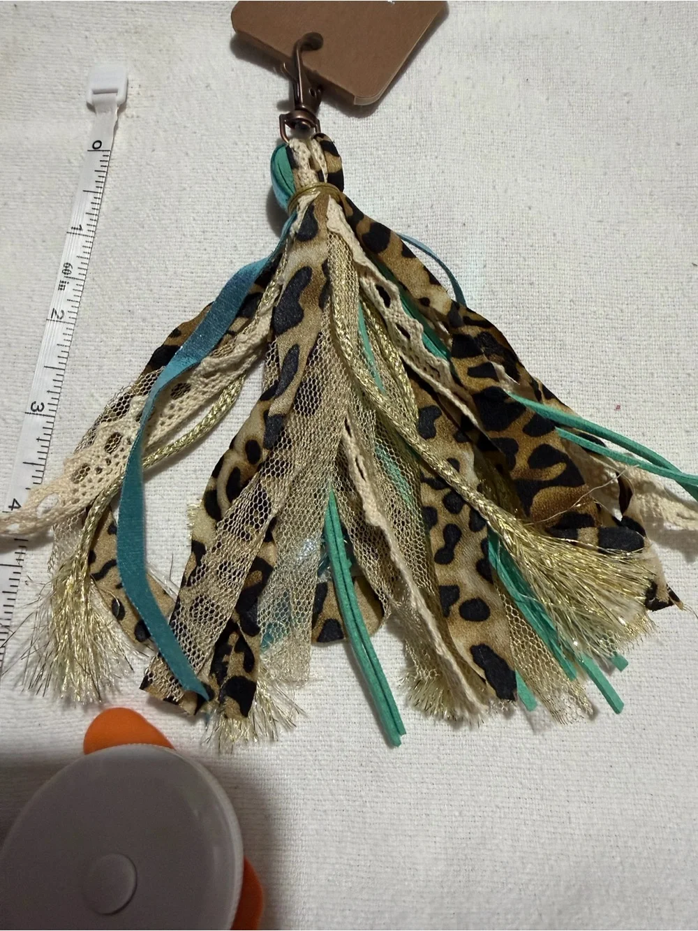 Teal & Gold Tassel Keychain with Leopard Accent